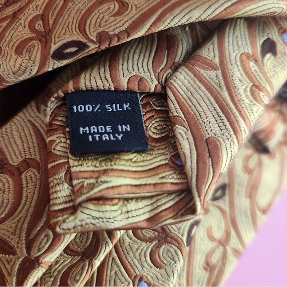 Jos A Bank Signature Collection Gold Brown Silk Tie Made in Italy‎ 59"x4" Office - Picture 4 of 4